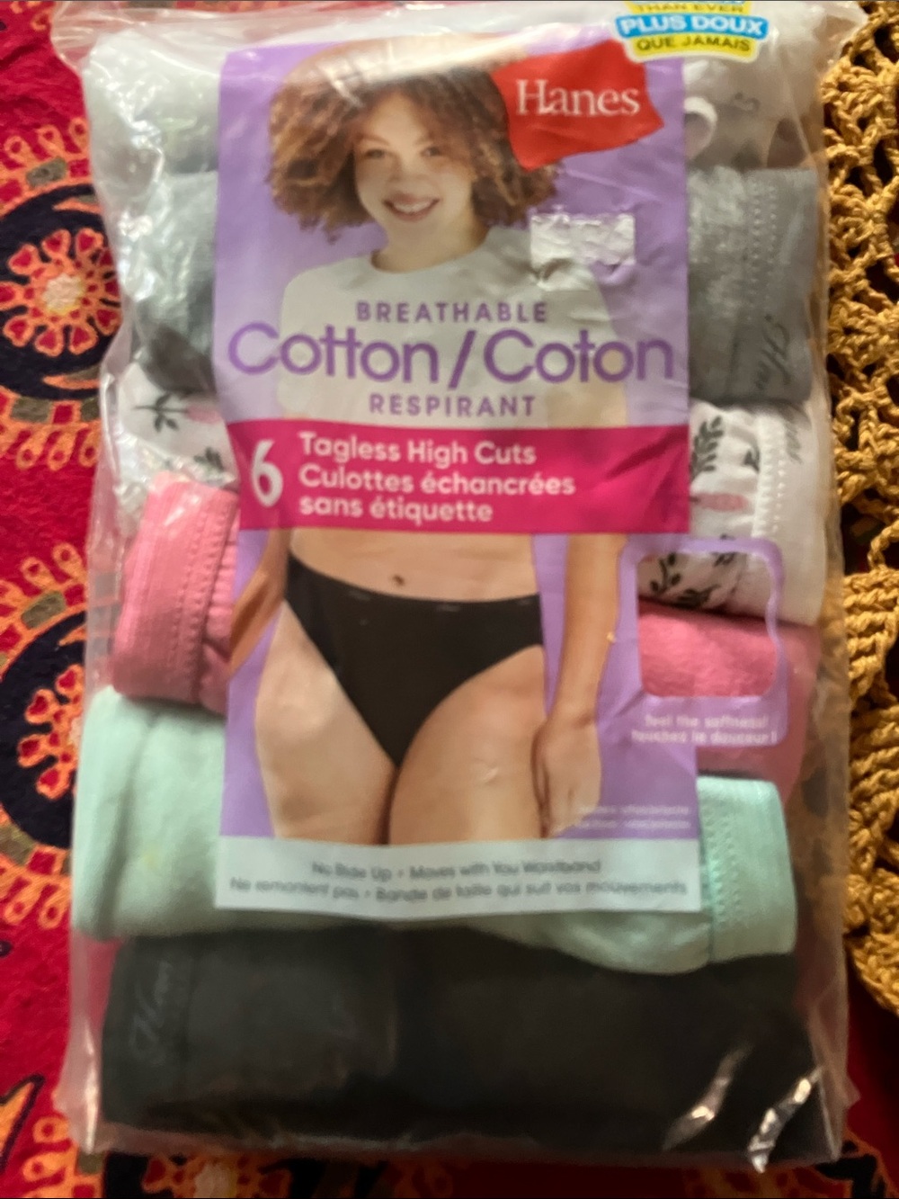 Hanes Women’s Cotton High Cut Briefs – White, Cyan, black, pink, Charcoal 6pairs